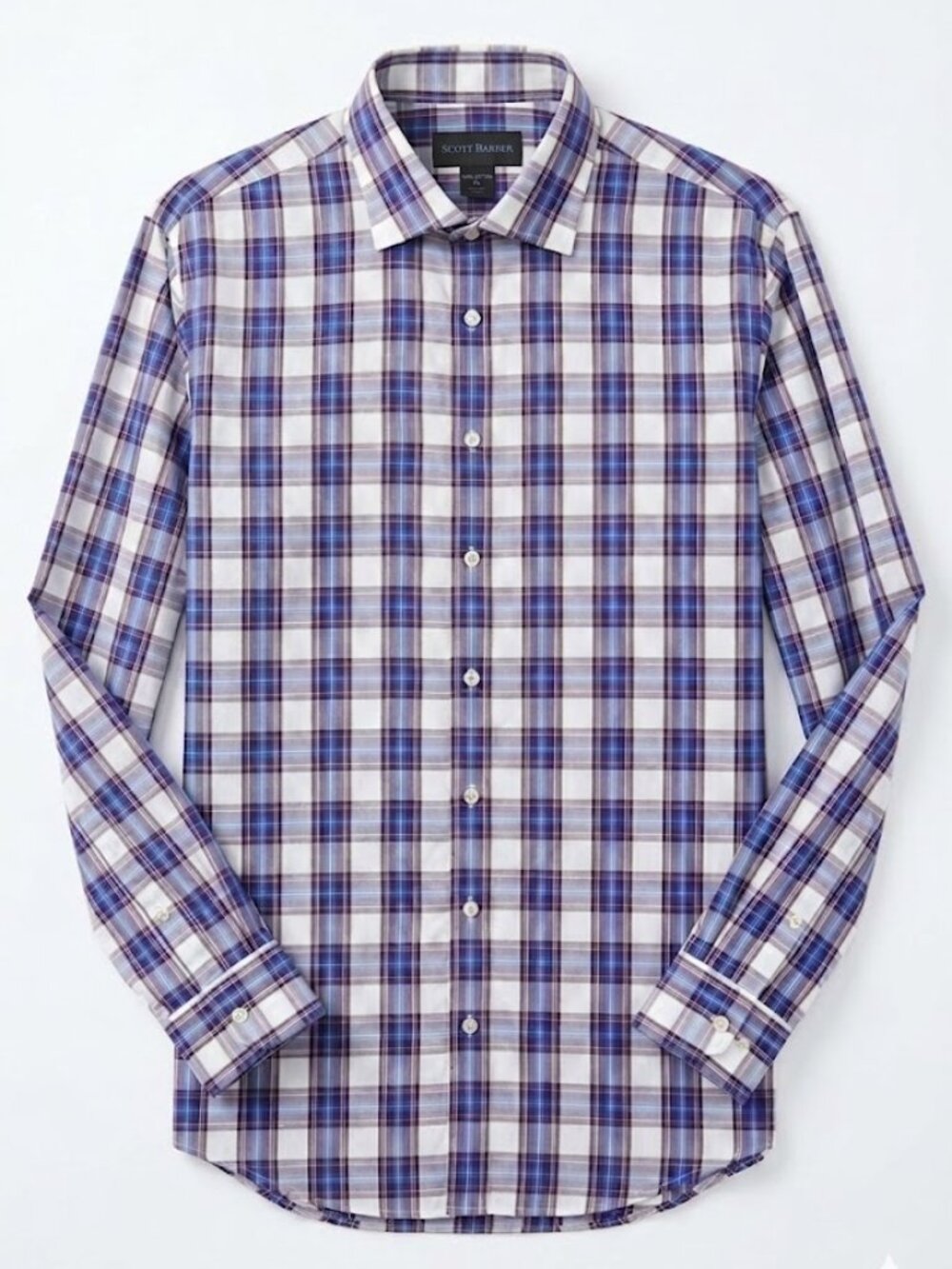 Scott Barber $165 Dress Shirt Mens Size XL Plaid Button Up Blue Purple